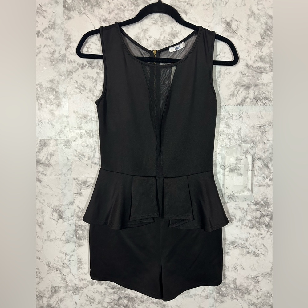 Bolbou Woman Sleeveless Mesh Panel Peplum Black Romper Sz M New